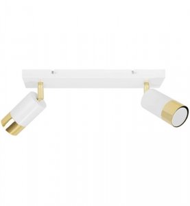 Lampa ścienno-sufitowa na białej listwie 35 cm z dwoma regulowanymi reflektorami 5,5 cm w kolorze biało-złotym, GU10