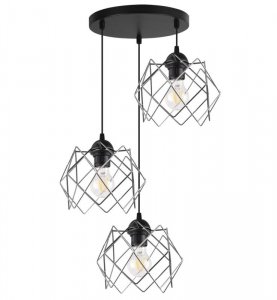 Lampa wisząca STELLA, sufitowa, okrągła czarna listwa loft, potrójna, trzy srebrne klosze, glamour