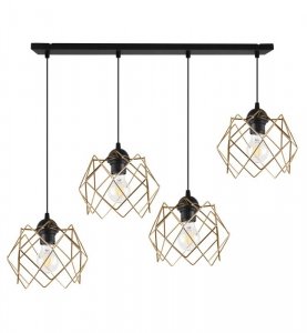 Lampa wisząca STELLA, sufitowa, czarna listwa ze złotymi kloszami, nowoczesna, nad stół, 4xE27