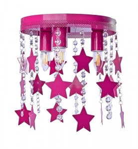 Lampa sufitowa plafon STAR, w kolorze różowym, dziecięca, do sypialni, potrójna
