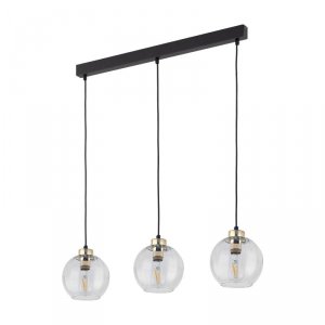TK LIGHTING DEVI TRANSPARENT 4580 LAMPA WISZĄCA LISTWA CZARNO ZŁOTA KLOSZ SZKLANY TRANSPARENTNY KULA