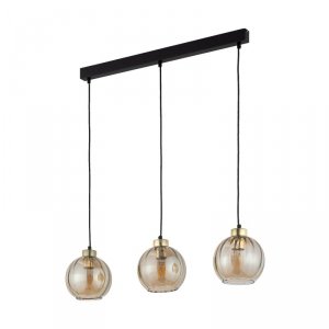 TK LIGHTING DEVI AMBER 4638 LAMPA WISZĄCA LISTWA CZARNO ZŁOTA KLOSZE SZKLANE BURSZTYNOWE