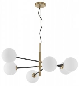 LAMPA WISZĄCA CZARNO ZŁOTA Z KULAMI KLOSZE KULE BIAŁE MLECZNE DO SALONU SYPIALNI LUCES EXCLUSIVAS PLATO LE41767