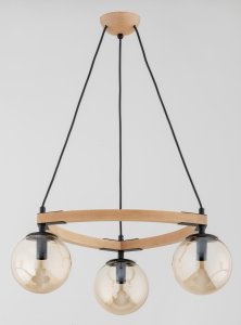 ALFA SOSNOWSCY ADINA 62462 LAMPA WISZĄCA DREWNIANA ZE SZKLANYMI KLOSZAMI KULAMI BURSZTYNOWYMI