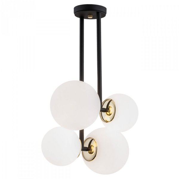 LAMPA SUFITOWA WISZĄCA CZARNO ZŁOTA Z KLOSZAMI KULAMI BIAŁYMI KULE BIAŁE NOWOCZESNA DO POKOJU SALONU SYPIALNI KUCHNI ARGON MORITZ 1739 