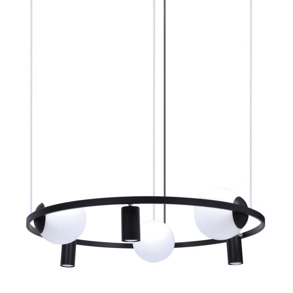 LAMPA WISZĄCA CZARNA KLOSZE KULE NA KOLE Z BIAŁYMI KLOSZAMI KULAMI DO SALONU SYPIALNI 5006 ORBIT ZUMALINE