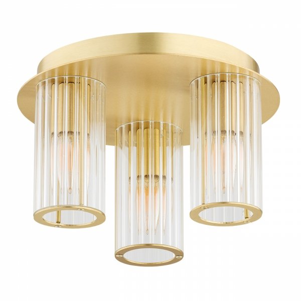 LAMPA SUFITOWA PLAFON ZŁOTY MOSIĄDZ SZCZOTKOWANY 30CM ZE SZKLANYMI KLOSZAMI W STYLU GLAMOUR DO SALONU SYPIALNI KUCHNI HAMPTON 6304