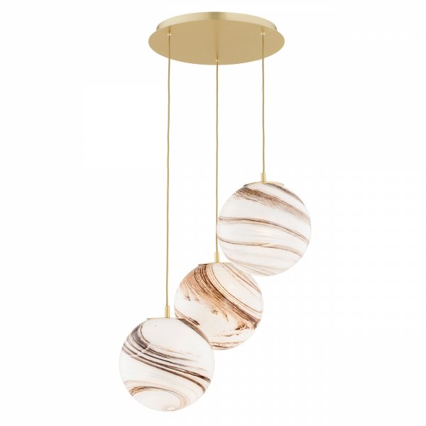 LAMPA WISZĄCA ZŁOTA NA KOLE MOSIĄDZ SZCZOTKOWANY KLOSZE KULE SZKLANE ALA MARMUR W STYLU GLAMOUR DO SALONU SYPIALNI KUCHNI JADALNI ARGON ARUBA 6299