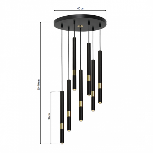 MILAGRO Lampa wisząca MONZA BLACK / GOLD 7xG9 8W