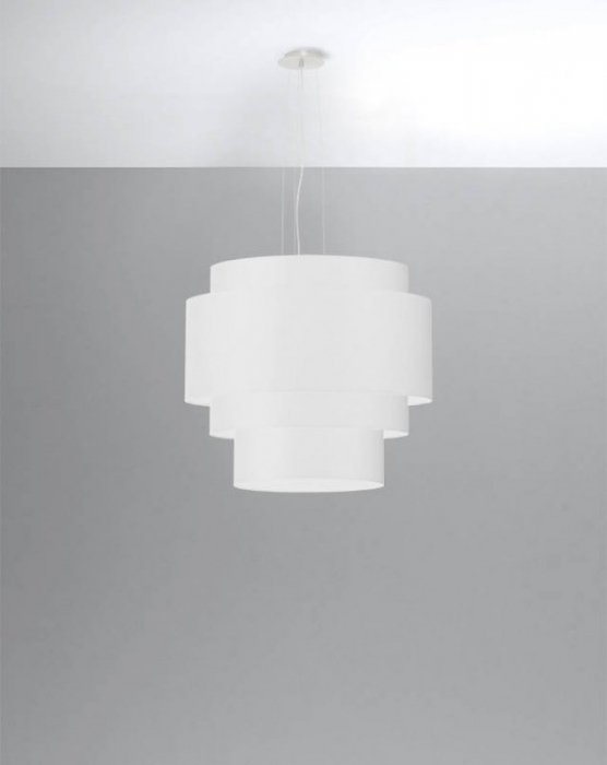 Żyrandol REFLEXION 50 biały abażur tkanina, stal nowoczesna lampa wisząca sufitowa E27 LED SOLLUX LIGHTING