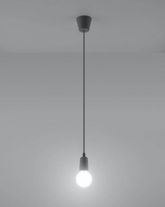 Lampa wisząca DIEGO 1 szara PVC minimalistyczna zwis sufitowy na lince E27 LED SOLLUX LIGHTNIG