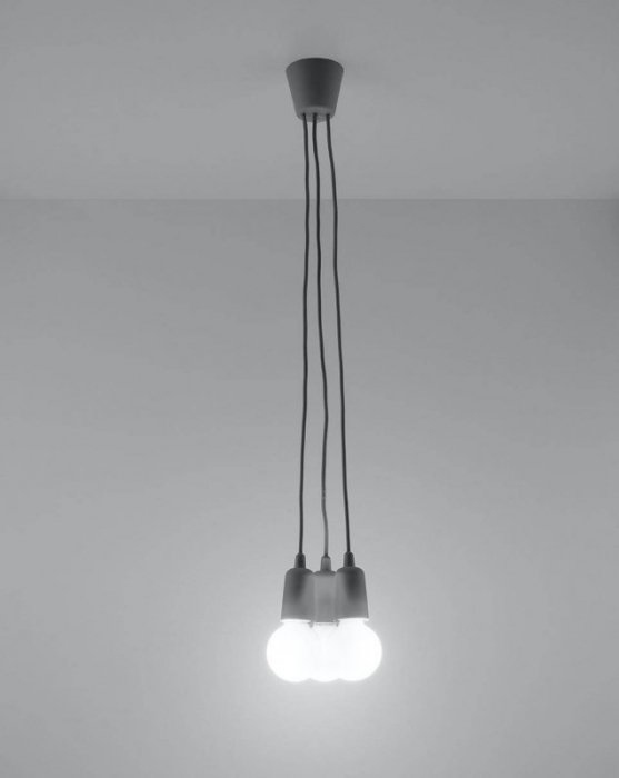 Lampa wisząca DIEGO 3 szara PVC minimalistyczna sufitowa na linkach E27 LED SOLLUX LIGHTNIG