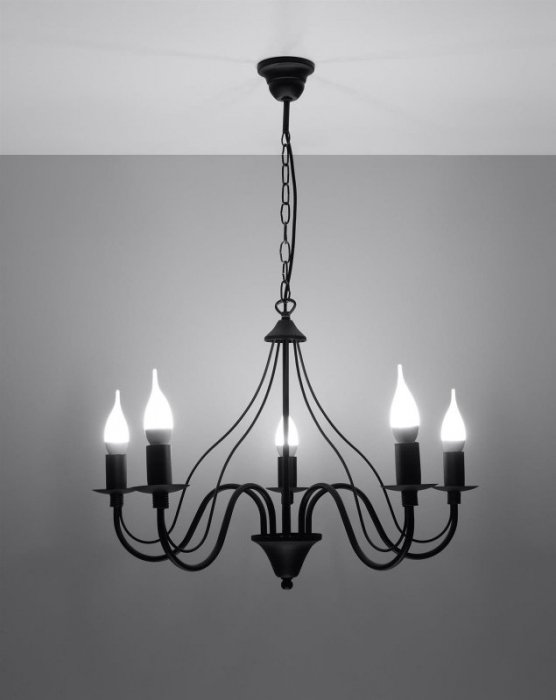 Żyrandol MINERWA 5 czarny stal lampa wisząca klasyczna sufitowa E14 LED SOLLUX LIGHTING