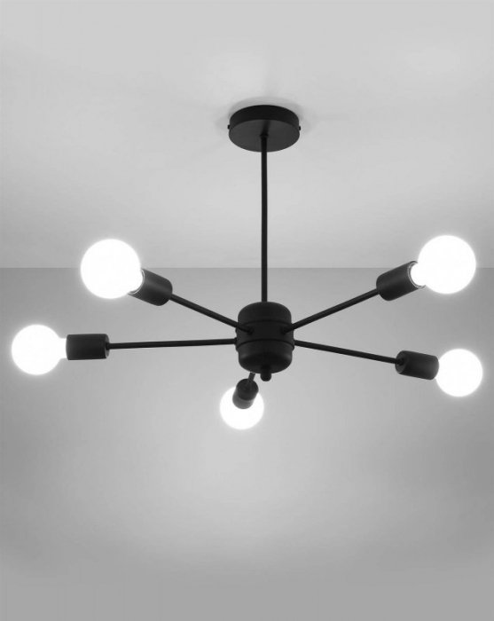 	Żyrandol LANGO 5 czarny stal lampa sufitowa klasyczna loft E27 LED SOLLUX LIGHTING