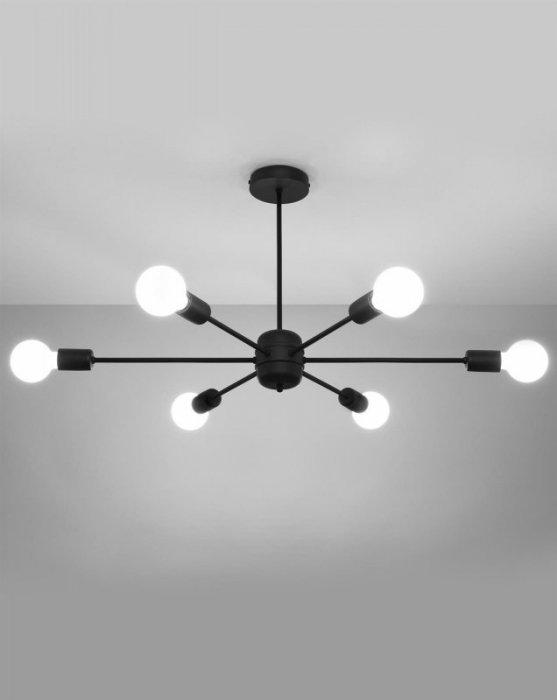 Żyrandol LANGO 6 czarny stal lampa sufitowa klasyczna loft E27 LED SOLLUX LIGHTING