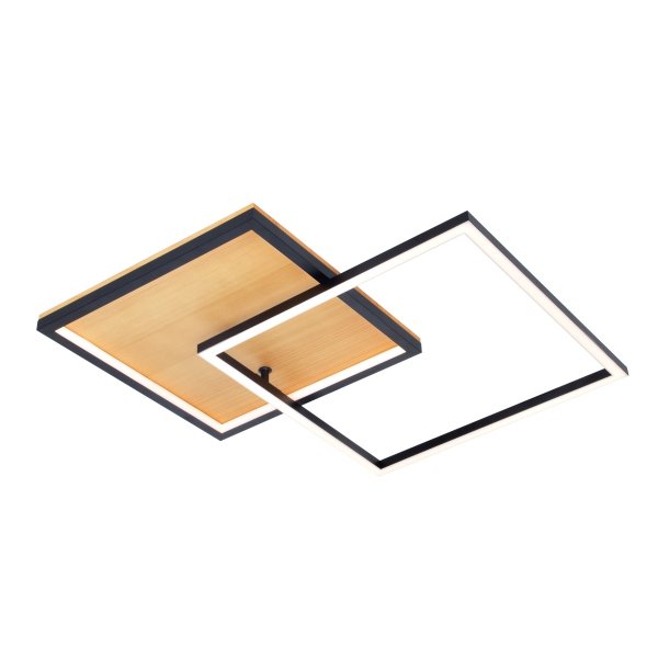 ITALUX NORIS PLF-82738-28W-WO PLAFON LED CZARNY Z DREWNEM KWADRATY