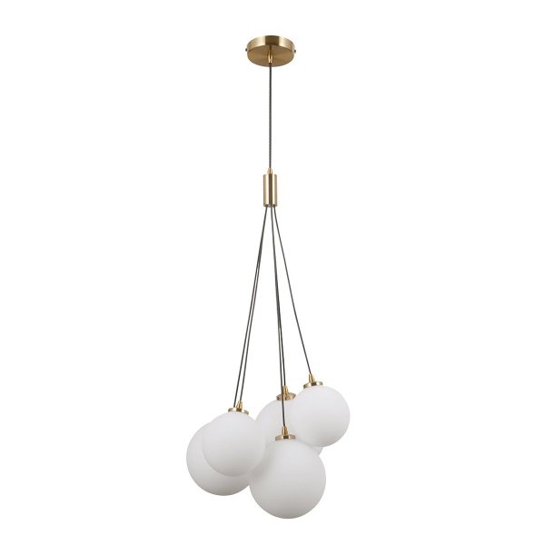 ITALUX PERLOS PND-54456-5-HB MIODOWA MOSIĘŻNA LAMPA WISZĄCA KULE BIAŁE MLECZNE