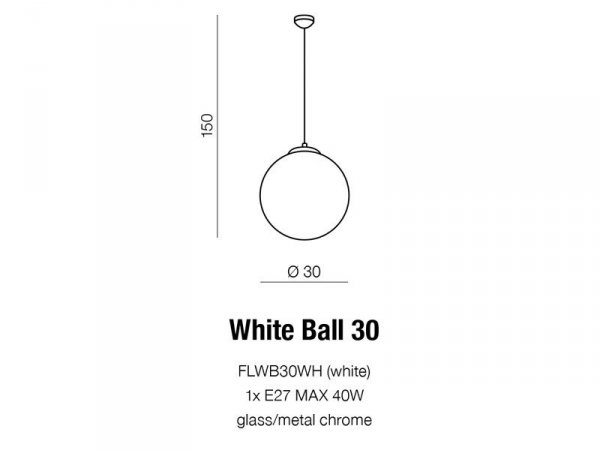 AZZARDO WHITE BALL 30 AZ2516 LAMPA WISZĄCA KLASYCZNA SZKLANA KULA