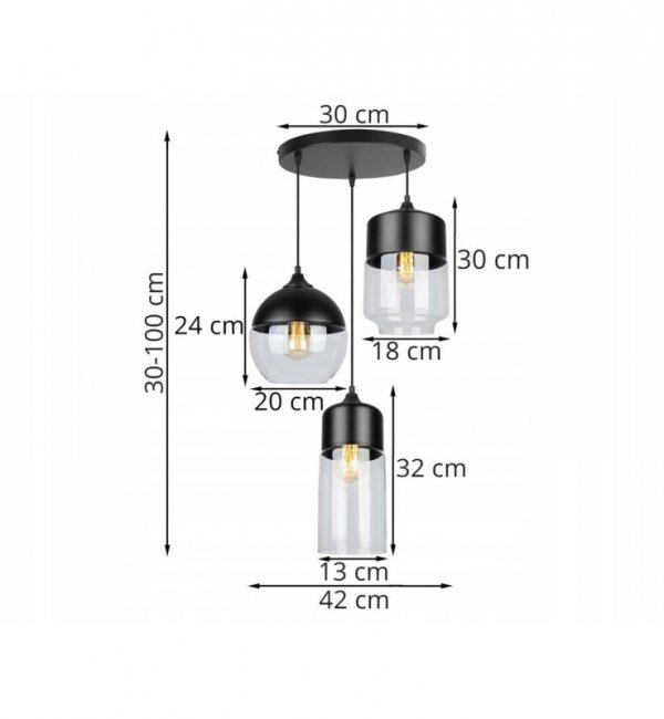 Lampa wisząca ze szklanymi kloszami - OSLO 2234/3/OW/B/MIX LIGHT HOME