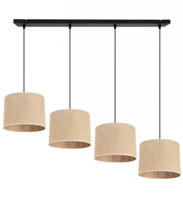 Lampa wisząca, cztery źródła światła, abażur juta 20 cm, prostokątna podsufitka, E27 LIGHT HOME