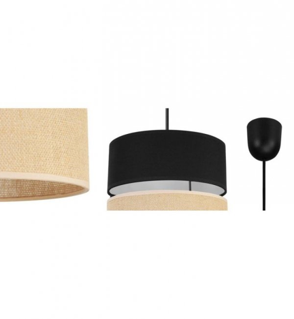 Nowoczesna lampa wisząca JUTA, regulowana, czarno - beżowa, abażur, jedna żarówka E27 LIGHT HOME