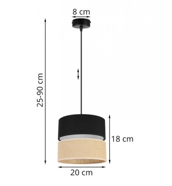 Czarno - beżowa lampa wisząca JUTA, regulacja, E27, abażur z materiału