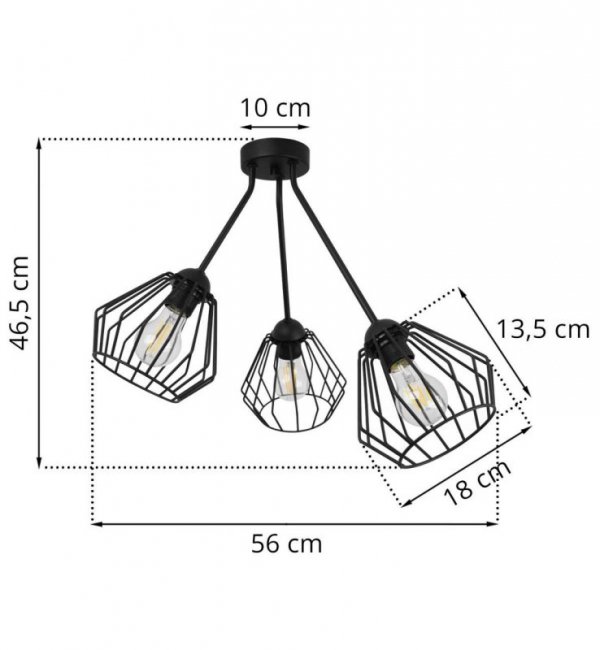 Lampa sufitowa TRIO SANTOS, czarna, druciak loft, 3 klosze LIGHT HOME