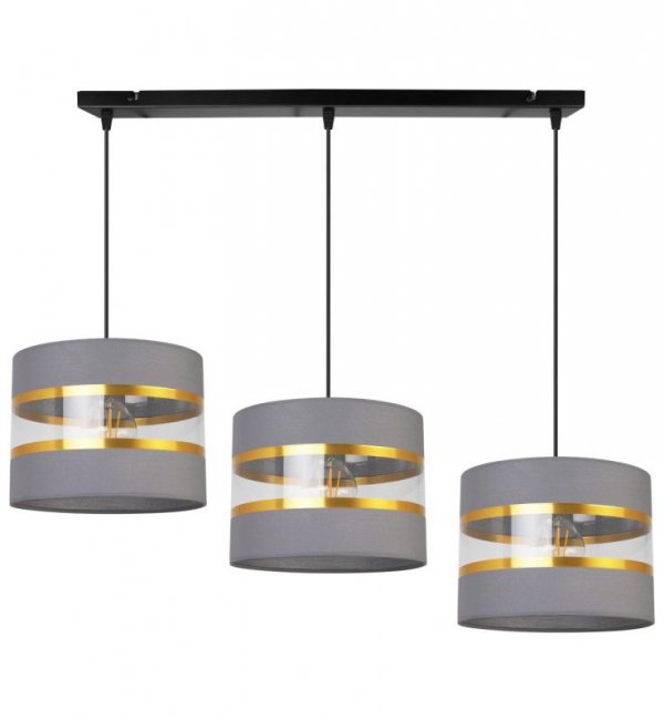 Lampa wisząca Elegance Gold, metalowa konstrukcja, trzy klosze, regulacja wysokości. abażury LIGHT HOME
