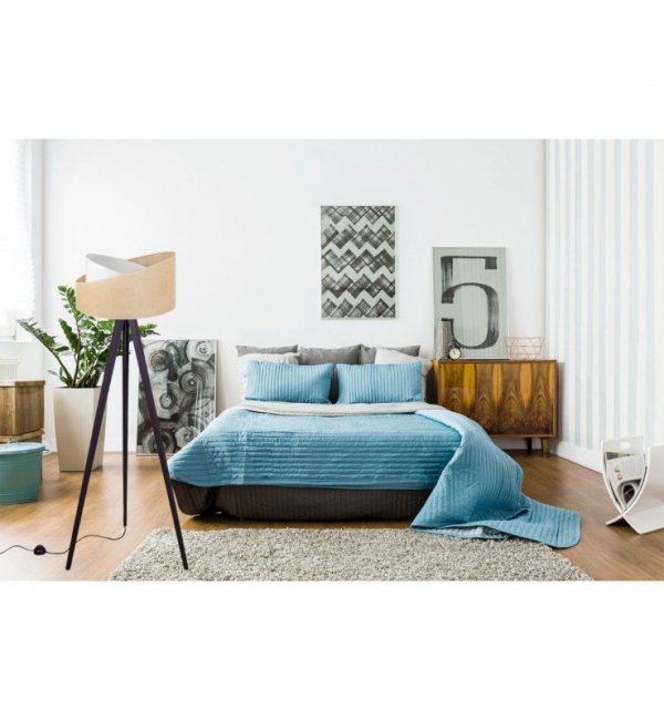 Lampa stojąca JUTA, trójnóg, abażur, drewno, E27 LIGHT HOME