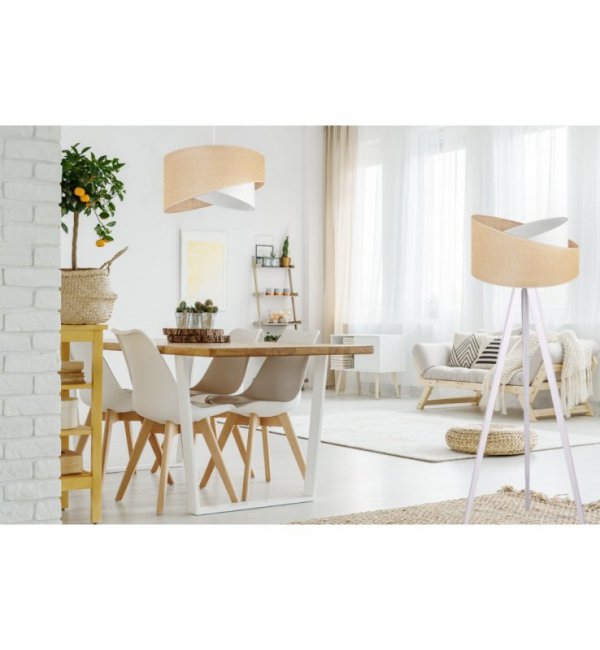 Lampa stojąca JUTA, trójnóg, abażur, drewno, E27 LIGHT HOME