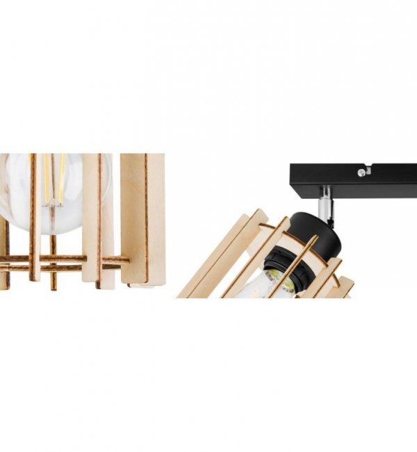 Lampa sufitowa TIMBER na listwie, 3 drewniane klosze, czarna konstrukcja z regulacją LIGHT HOME
