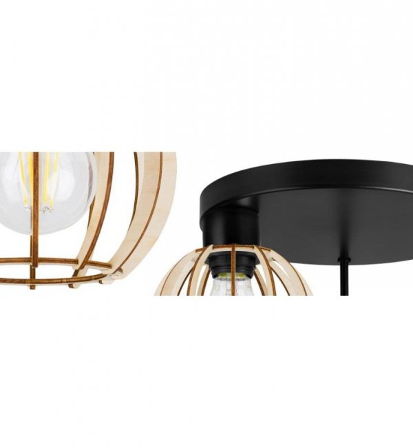 Lampa sufitowa TIMBER z drewna i metalu, trzy klosze, E27 LIGHT HOME