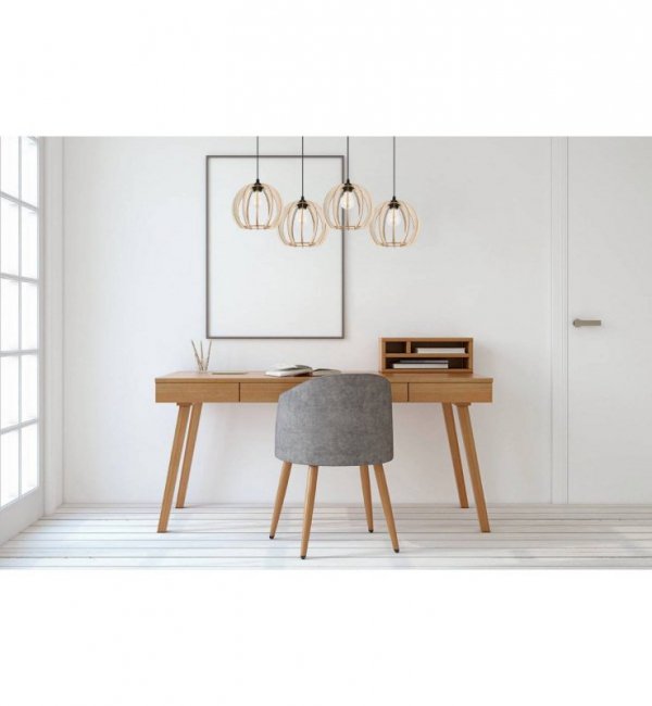 Lampa wisząca z szeroką listwą 80 cm, 4 okrągłe ażurowe klosze z drewna 24,5 cm, E27 LIGHT HOME