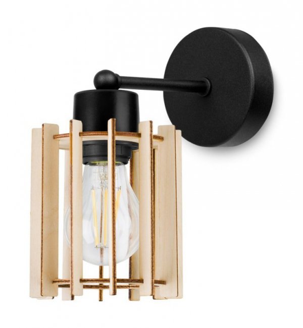 Kinkiet ścienny z kloszem podłużnym z drewnianych lameli, 12,5 cm, E27 LIGHT HOME