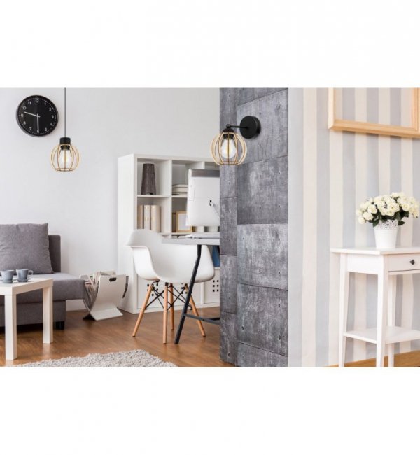 Kinkiet ścienny z kloszem okrągłym z drewnianych lameli, 16 cm, E27 LIGHT HOME