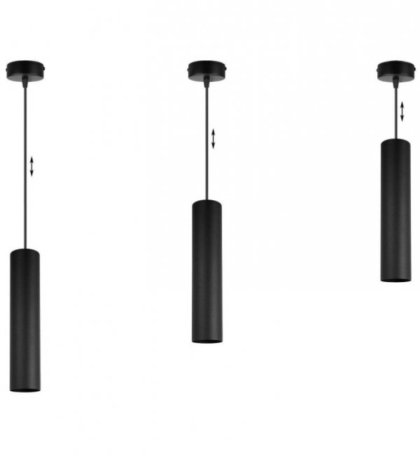 Lampa wisząca zwis na okrągłej podsufitce 8 cm, wąski podłużny klosz metalowy tuba 6 cm, GU10 LIGHT HOME
