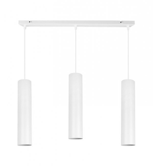 Lampa wisząca na szerokiej prostokątnej listwie 60 cm, 3 podłużne wąskie klosze metalowe tuba 6 cm, GU10 LIGHT HOME