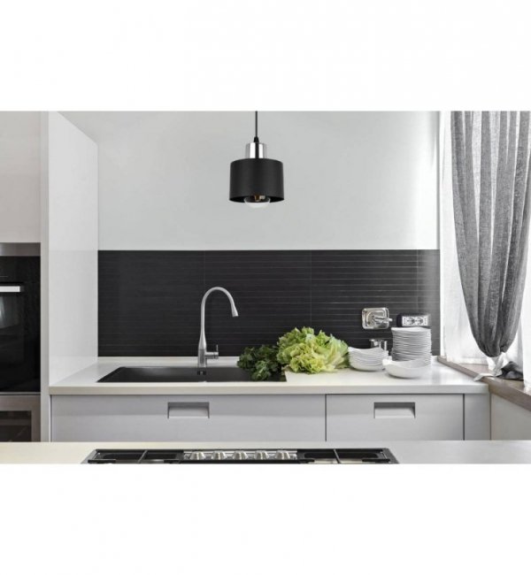 Lampa wisząca zwis, metalowy czarny klosz 12 cm ze srebrnym, chromowanym wykończeniem, podsufitka 8 cm, E27 LIGHT HOME