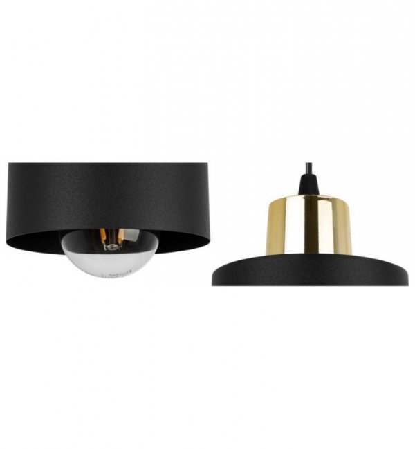 Lampa wisząca na szerokiej listwie 60 cm, 3 klosze czarne metalowe 12 cm, złote wykończenie, E27 LIGHT HOME