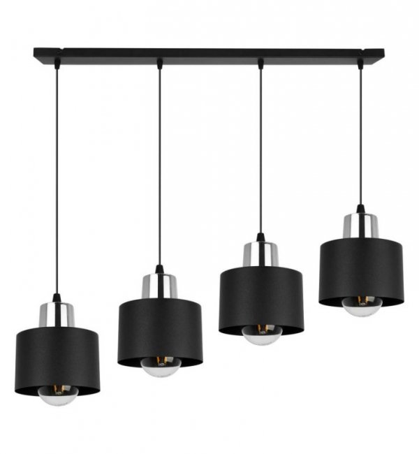 Lampa wisząca z prostokątną podsufitką 80 cm, 4 metalowe, czarne klosze 12 ze srebrnym wykończeniem, E27 LIGHT HOME