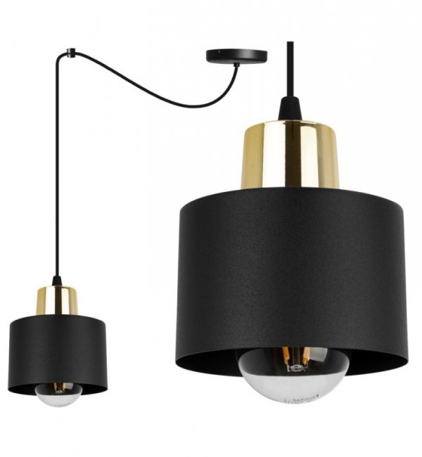 Lampa wisząca typu pająk, metalowy, czarny klosz 12 cm ze złotym wykończeniem, E27 LIGHT HOME