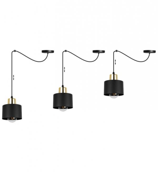 Lampa wisząca typu pająk, metalowy, czarny klosz 12 cm ze złotym wykończeniem, E27 LIGHT HOME