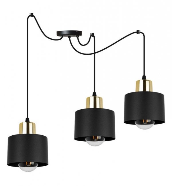 Lampa wisząca typu pająk, 3 czarne metalowe klosze 12 cm, złote wykończenie, E27 LIGHT HOME