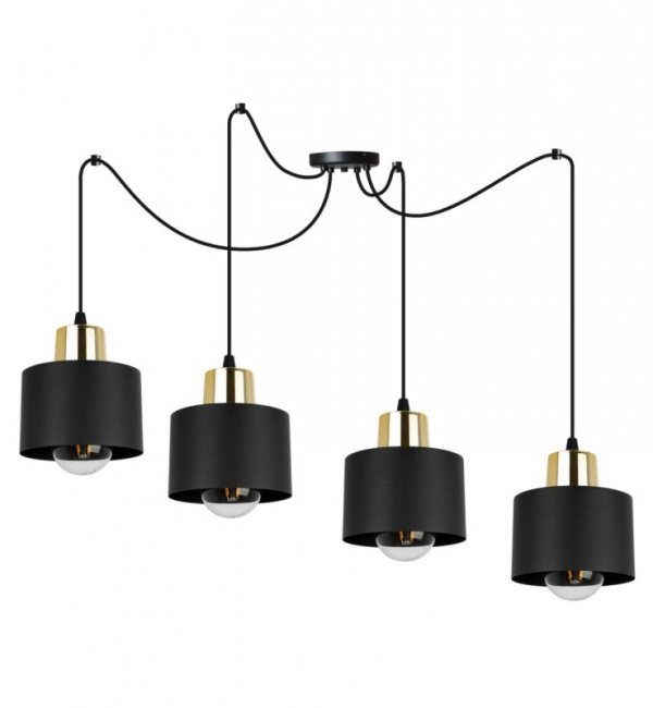 Lampa wisząca typu pająk, 4 metalowe, czarne klosze 12 cm ze złotym wykończeniem, E27 LIGHT HOME
