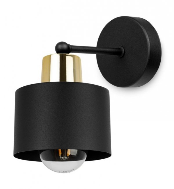 Kinkiet ścienny, czarny metalowy klosz 12 cm, złote wykończenie, ramię proste, E27 LIGHT HOME