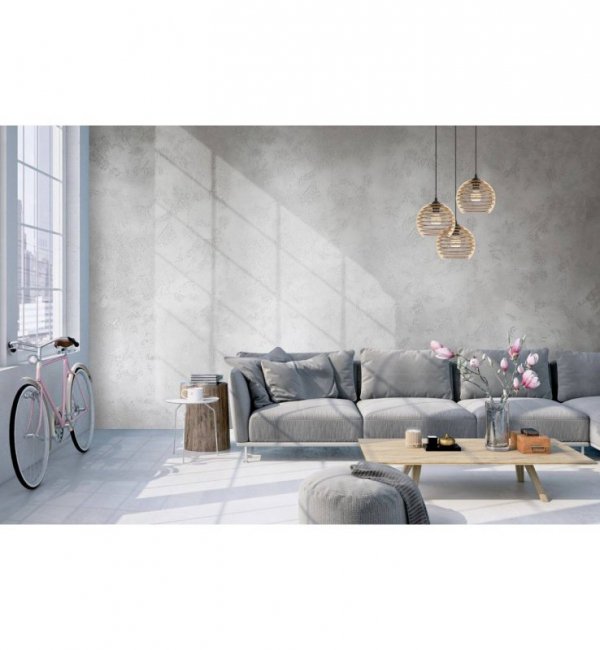 Lampa wisząca na okrągłej podsufitce 30 cm, 3 drewniane klosze 21 cm w kształcie ażurowych kul, E27 LIGHT HOME