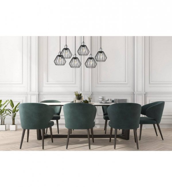 Lampa wisząca na listwie 60 cm, 6 kloszy drucianych czarnych metalowych 18 cm ze srebrnym, chromowanym wykończeniem, E27 LIGHT HOME