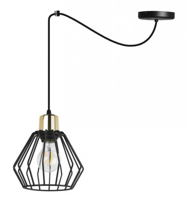 Lampa wisząca typu pająk, druciany czarny klosz 18 cm ze złotym wykończeniem, E27 LIGHT HOME