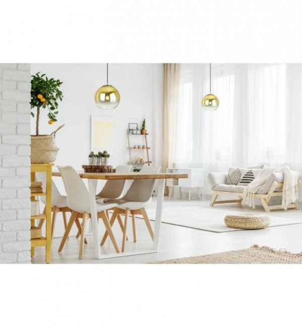 Lampa wisząca ze szklanym kloszem złotym w kształcie kuli 20 cm, okrągła podsufitka 10 cm, E27 LIGHT HOME