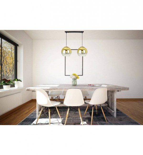 Lampa wisząca na szerokiej prostokątnej listwie 40 cm, 2 klosze szklane złote kule 20 cm, E27 LIGHT HOME